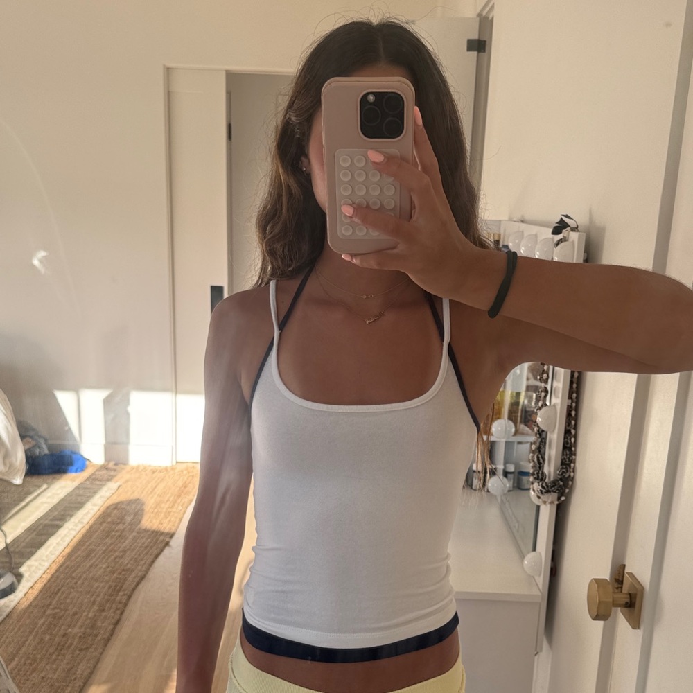 Urban Outfitters White Tank Top with Navy Accents
